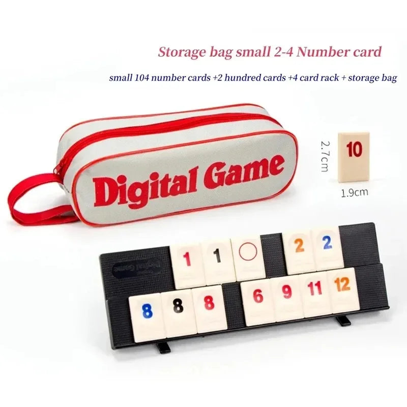 Rummy Cube Tile Game Set - Portable Family Travel Board Game with 4 Racks and 106 Number Tiles