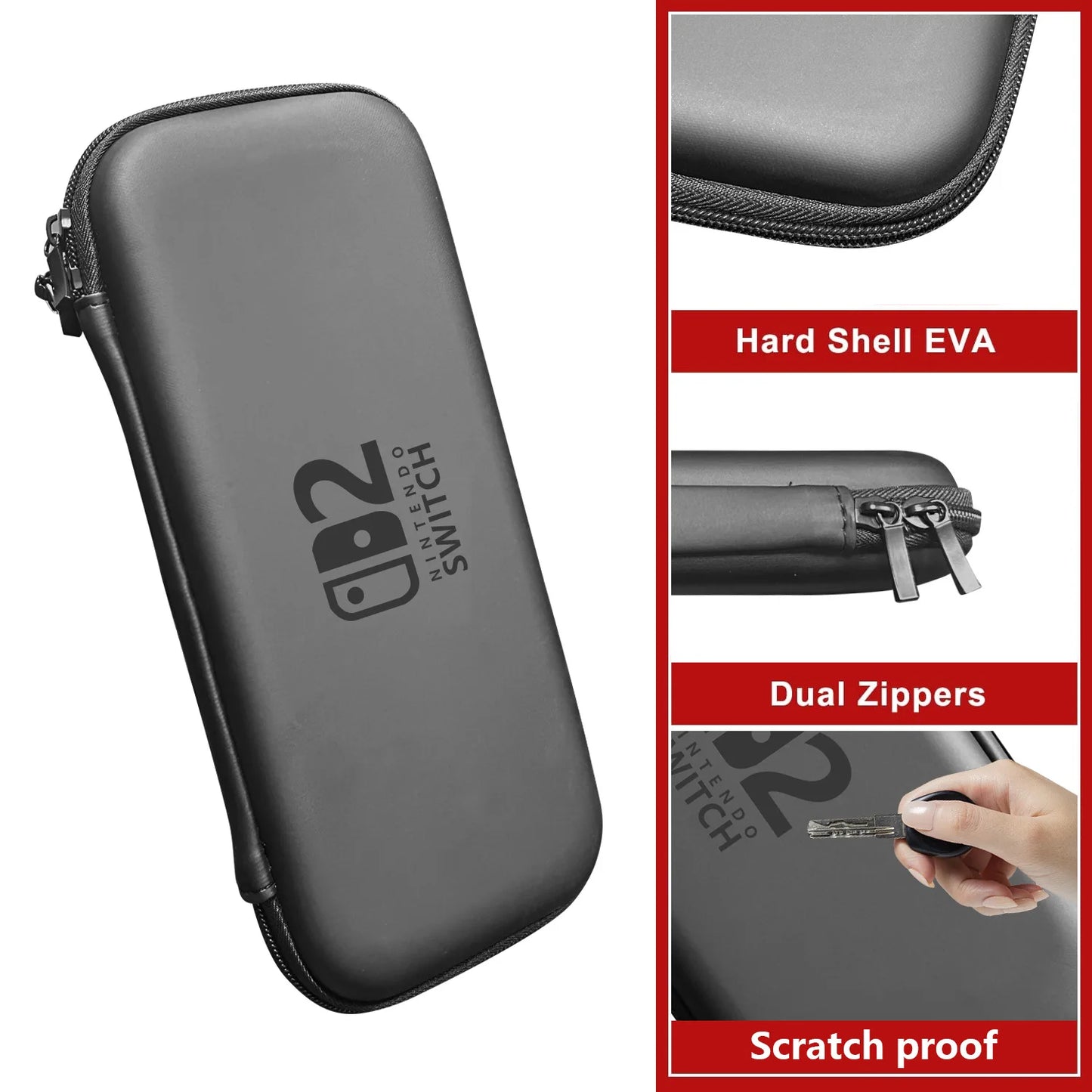 Slim Waterproof Carrying Case for Nintendo Switch 2 (2025) — EVA Hard Shell Protective Storage Handbag for Accessories