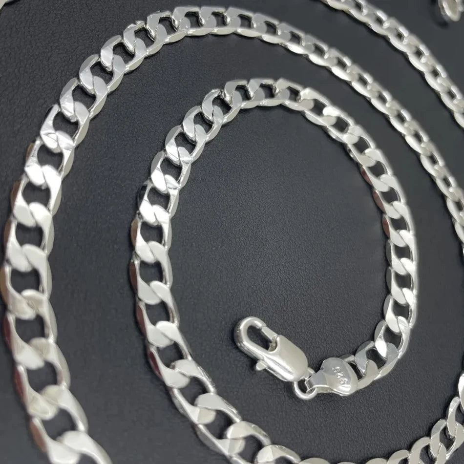 Men’s 925 Sterling Silver Face Chain Necklace — 2/4/6/8/10/12MM, 40–75cm with Lobster Clasp, Engagement Jewelry Gift for Men & Women