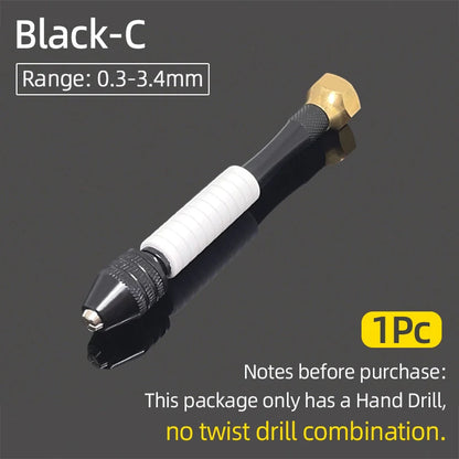 Mini Aluminum Hand Drill 0.3–3.4mm – Keyless Chuck Micro Rotary Tool with HSS Twist Drill Bit Set for Wood & DIY Crafts