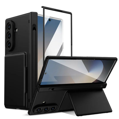 Samsung Galaxy Z Fold Series Hinge Wallet Case - Card Slots, S Pen Holder, Screen Protector Film, and Protective Cover for Fold 5, 6, 7, and 8