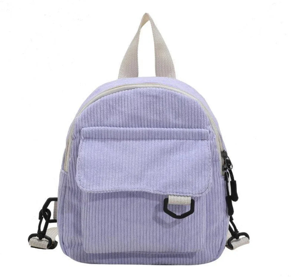 Women's Mini Backpack - Fashionable Solid Color Corduroy Casual Schoolbag with Large Capacity
