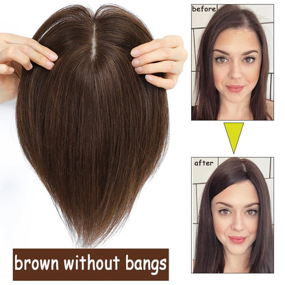 Dazzeal Human Hair Topper – 100% Real Straight Hair, Lace Base, Clip-In with Bangs, 10x12cm, 360° Coverage