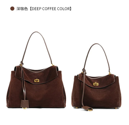 Autumn Winter Suede Leather Tote – Frosted Cowhide High-Capacity Shoulder Kelly Bag
