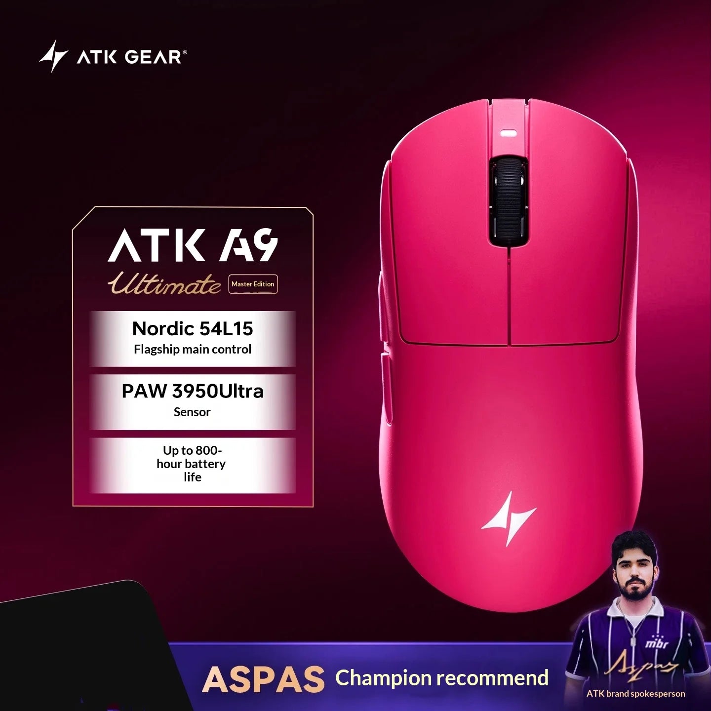 ATK DragonFly A9 Air Ultimate Wireless Gaming Mouse - 42000DPI PAW3950 Sensor 8KHz RGB Ergonomic Mouse for PC Windows & MacOS