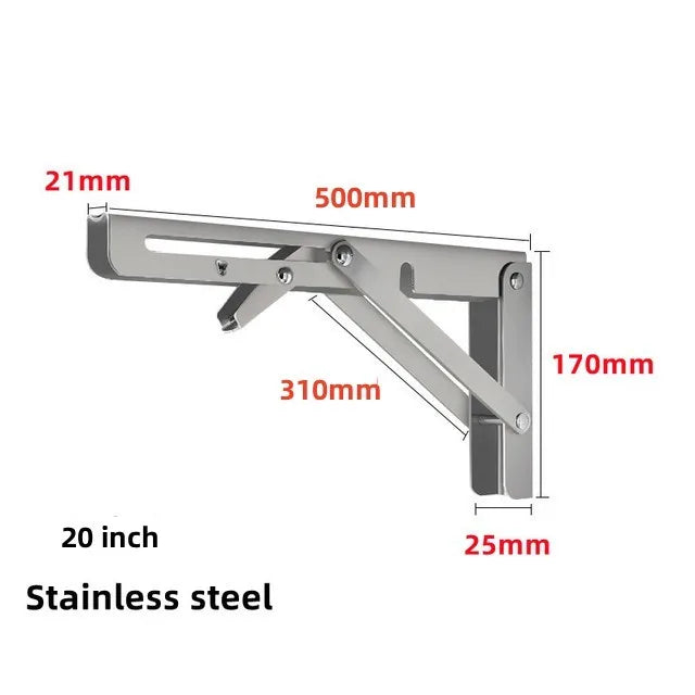2pcs Heavy Duty Stainless Steel Folding Shelf Brackets | Collapsible Wall-Mounted L-Table Hinges for Bench & Table with Screws
