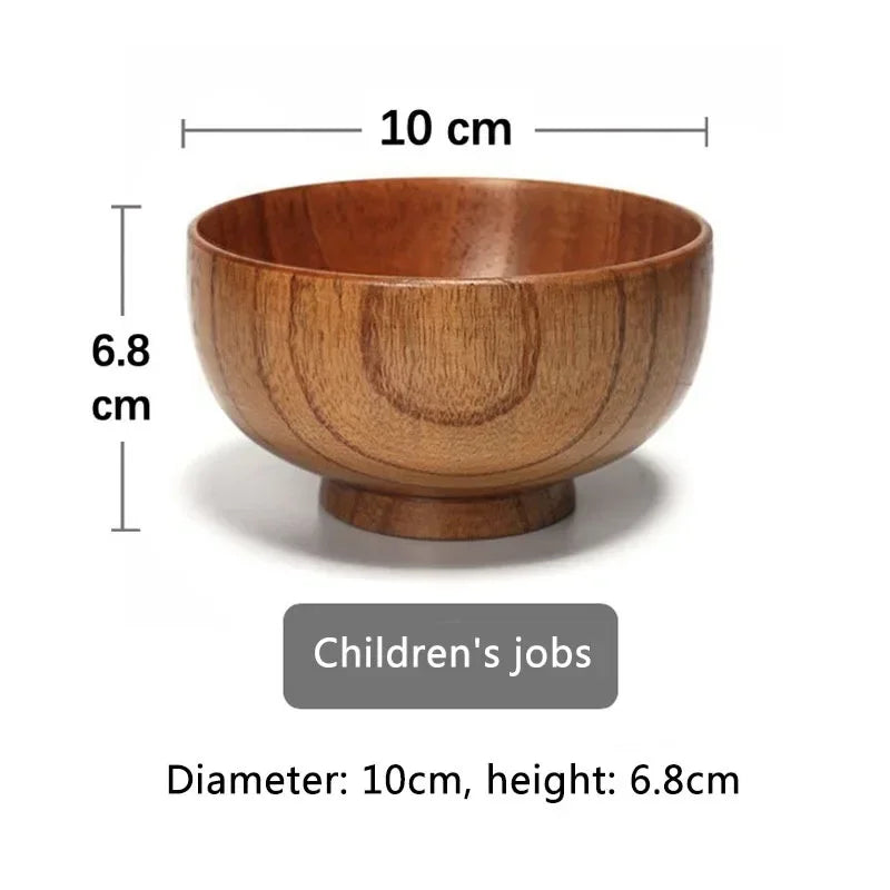 Natural Wooden Kitchen Bowls Set – Large Soup, Salad & Food Containers with Wooden Utensils for Children