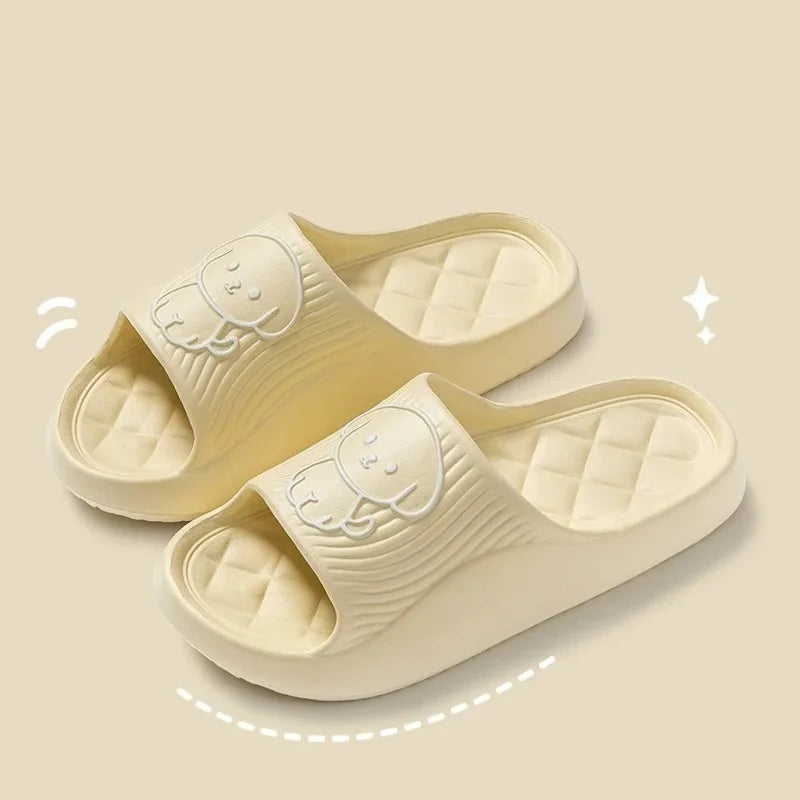 Cute Couple Pillow Slippers – Women’s Summer 2024 Non-Slip Indoor Bath Sandals with Thick EVA Sole