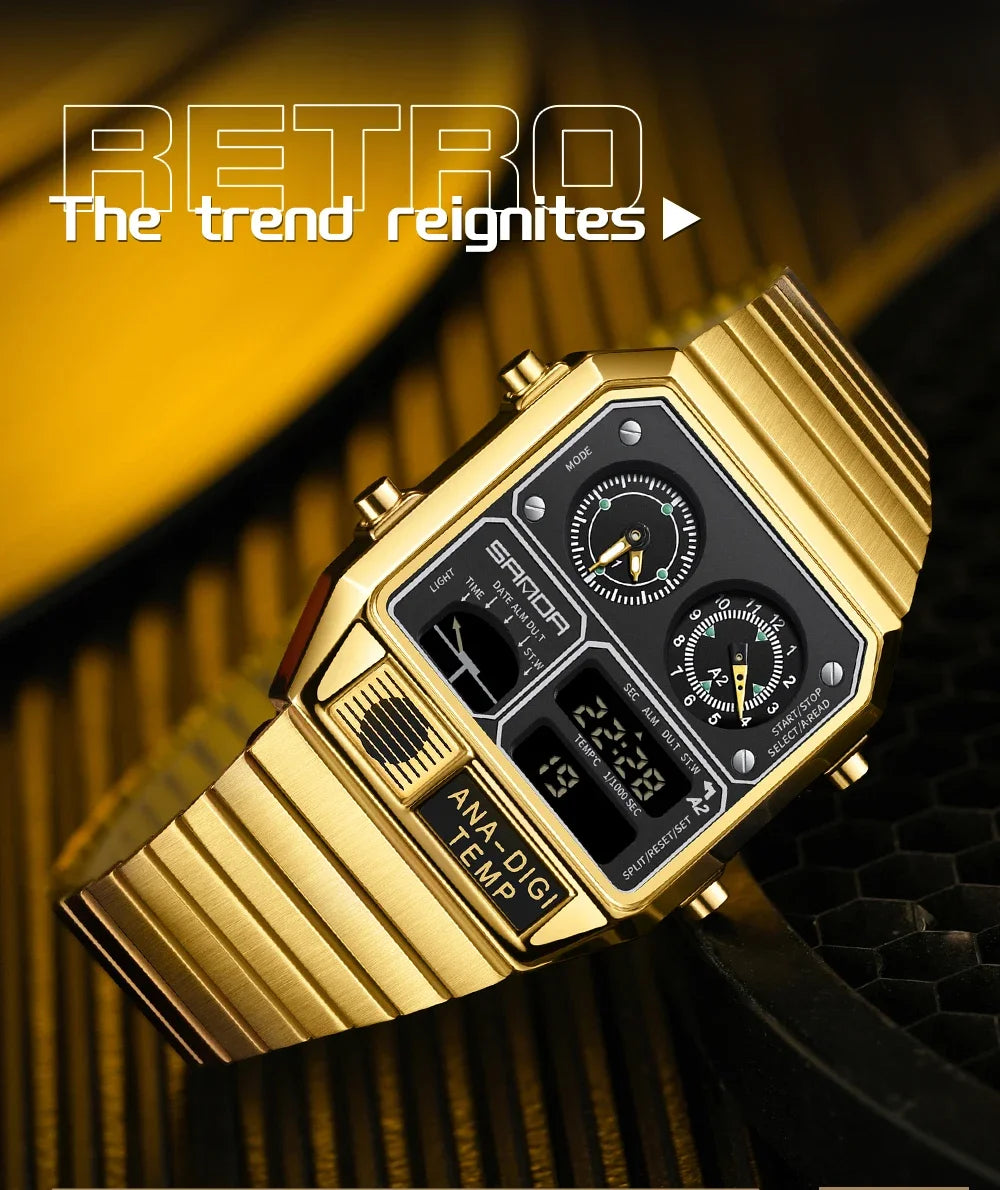 SANDA 3192 Men's LED Square Watch with Thermometer, Stopwatch & Chronograph – Multi-function Casual Timepiece for Youth   2/2