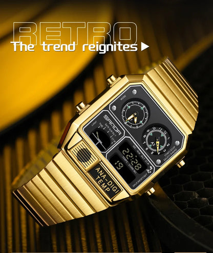 SANDA 3192 Men's LED Square Watch with Thermometer, Stopwatch & Chronograph – Multi-function Casual Timepiece for Youth   2/2