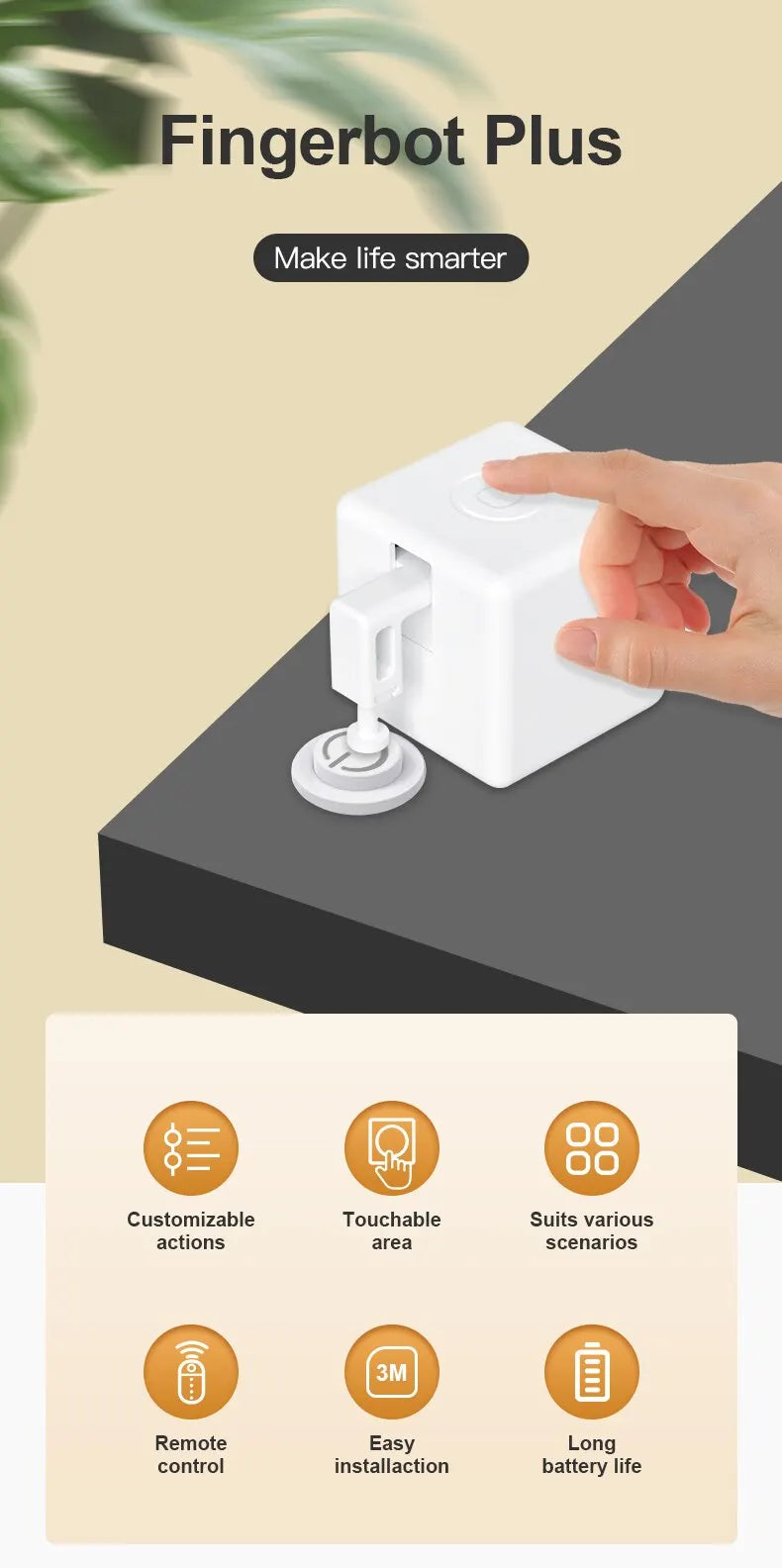 Tuya Zigbee Bluetooth Fingerbot Plus — Smart Button Pusher Switch Bot, Works with Alexa, Google Home & Smart Life App