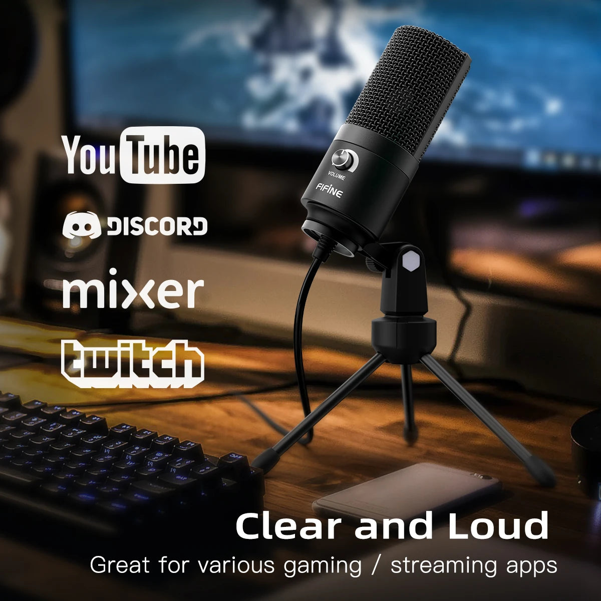 FIFINE K669 USB Condenser Microphone – Metal Recording Mic with Gain Knob for Home Studio, Podcasting & Voice-over