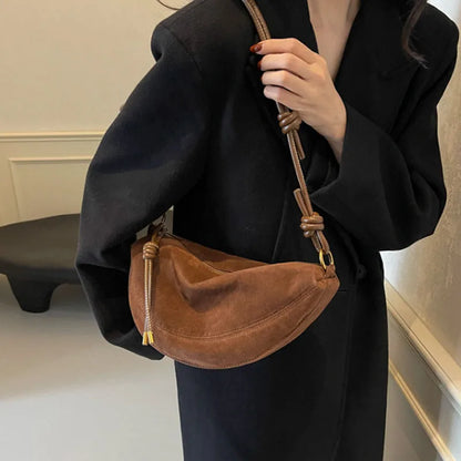 Faux Suede Women’s Shoulder Bag 2025 – Trendy Crossbody Underarm Dumpling Bag, Soft Suede Style Fashion Handbag