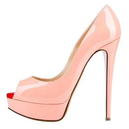 Women’s Sexy Platform Peep Toe Pumps – 14cm Stiletto Patent Leather High Heels for Party & Wedding