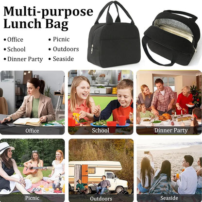 Reusable Thermal Insulated Bento Bag – Embroidered Corduroy Portable Lunch Bag for Kids, School, Travel, and Work Trips