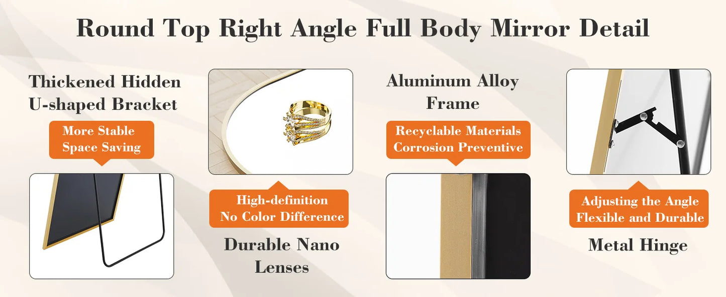 Full Body Wall Mirror 59"x16" – Standing or Wall-Mounted with Aluminum Alloy Frame for Bathroom & Bedroom