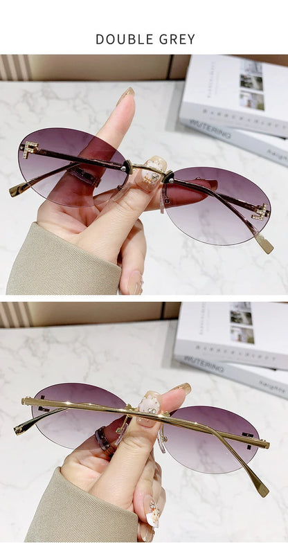 Elegant Diamond Oval Rimless Sunglasses — Men’s “F” Letter Car Sunglasses Model 90902