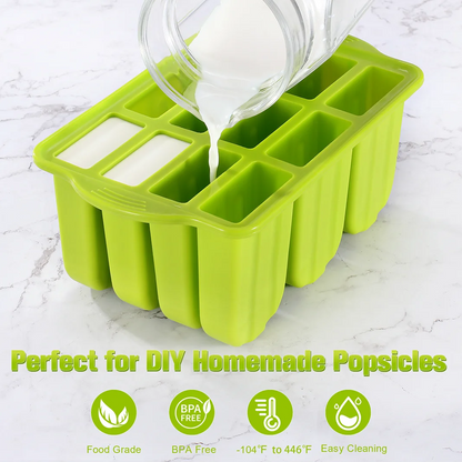 Summer Ice Cream Tools with Wooden Sticks - Silicone Popsicle Molds for Custom Mini Ice Cream Popsicles
