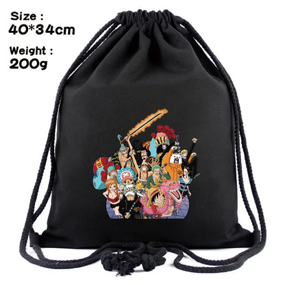 One Piece Luffy Anime Drawstring Backpack — Full-Color Cartoon Storage Bag with Pocket