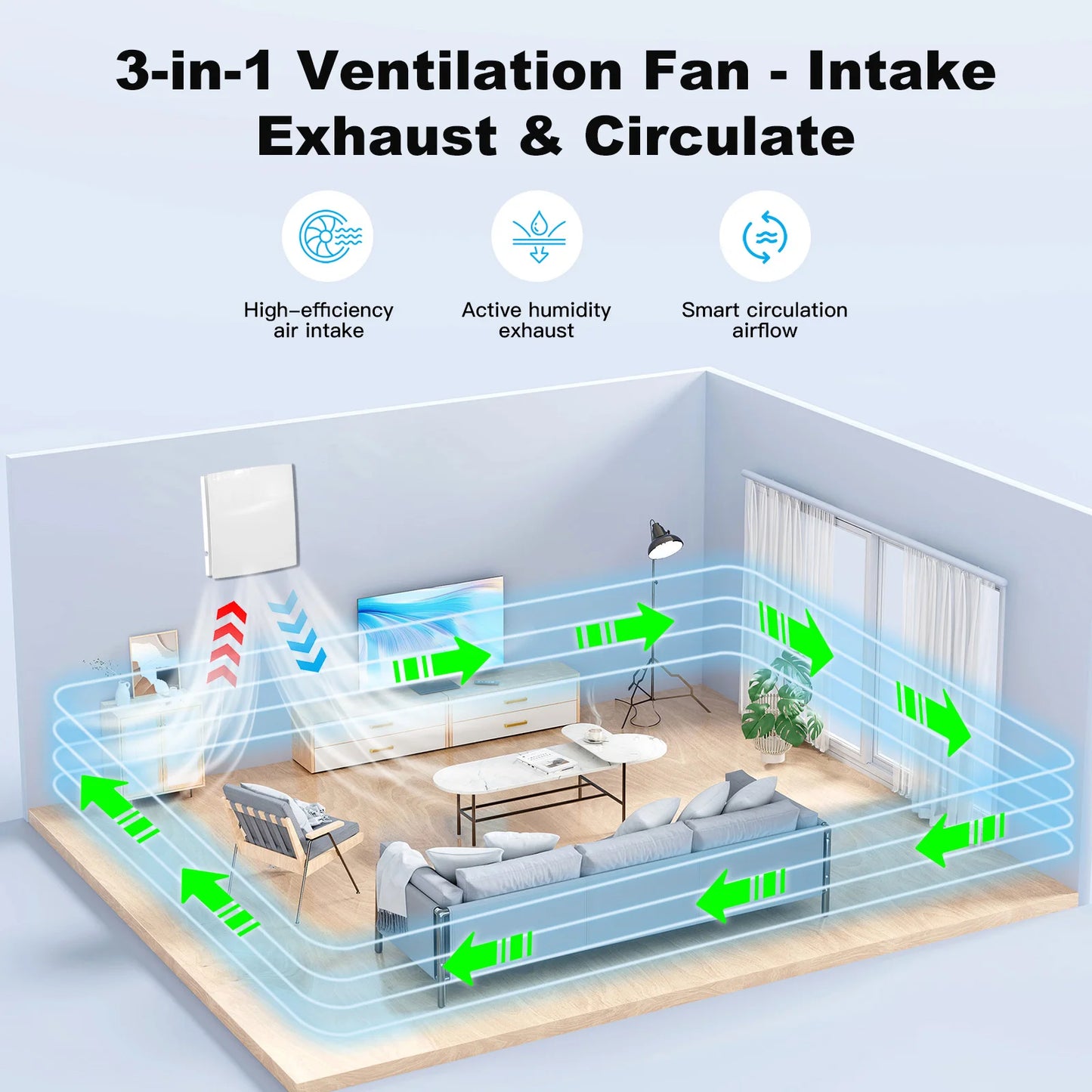 VT100 4-Inch Wall Mount Ventilation Fan – Ceramic Filter, Reversible Remote, Eco Kitchen Exhaust
