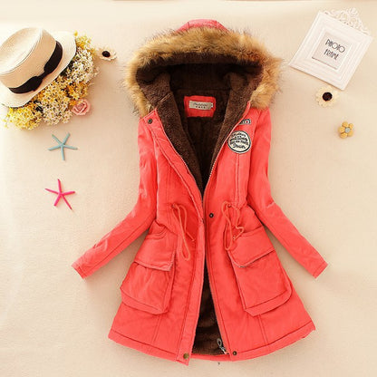 2024 Women's Winter Cotton Jacket – Slim Fit Hooded Parka, Embroidered Padded Warm Casual Overcoat
