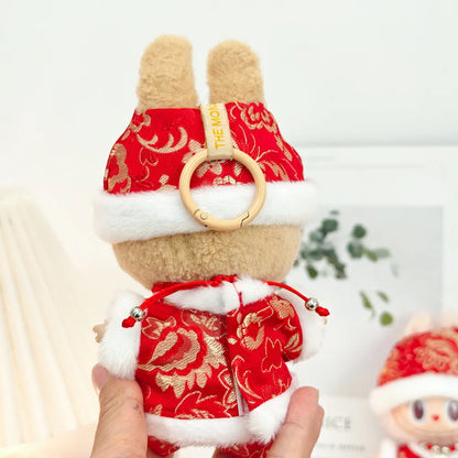 17cm Mini Plush Doll Clothes — Outfit Accessories for Labubu V1 & V2, Christmas Cookie Man Sweater Hat, New Year Gift
