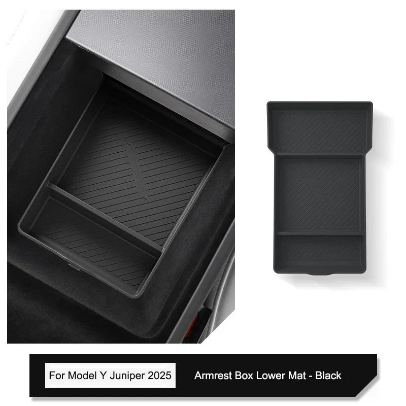 Tesla Model Y Juniper 2025 Center Console Armrest Organizer – Cup Holder & Storage Box Interior Upgrade Kit