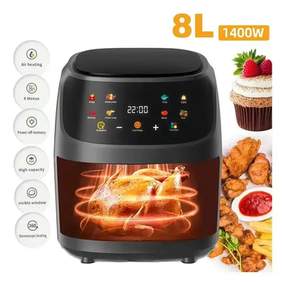 1400W 8L Air Fryer – Oil-Free Programmable Smart LED Touch AirFryer, Thermal Cycle Oven for French Fries & Chicken