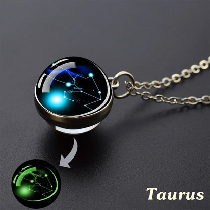 Luminous Zodiac Constellation Necklace – Starry Sky Glass Ball Pendant for Men & Women, 12 Astrology Signs Gift