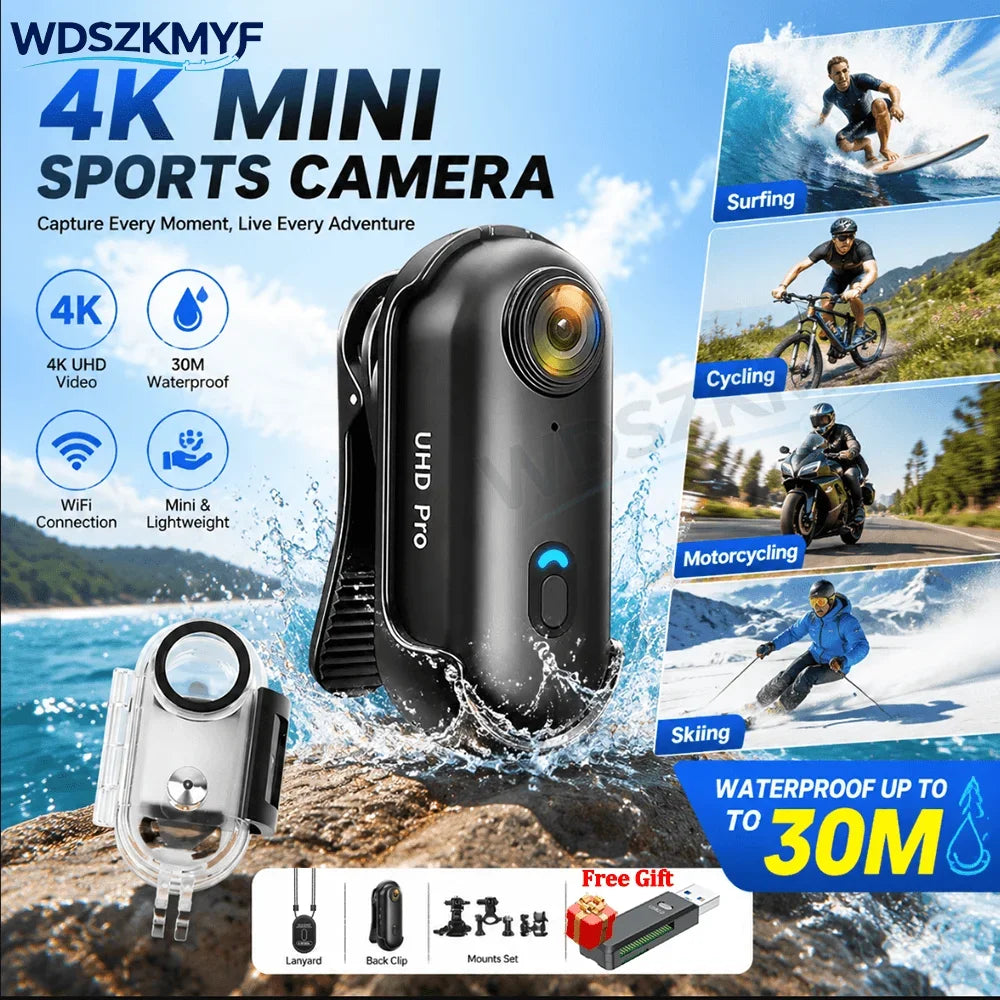 Mini 1080P/4K Magnetic POV Camera - Pocket Vlog Body Chest Recorder with WiFi, Waterproof Design for Sports, Cycling and Helmet Use