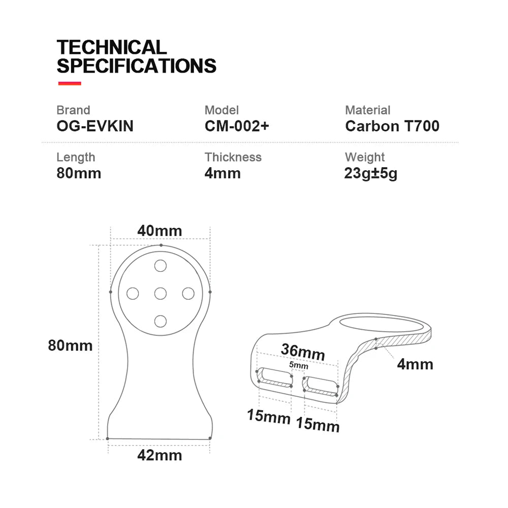 OGEVKIN Carbon Bike Stem Extension — Computer Mount Holder Rack for GPS, Cycling Computer, Camera & Light, 3K Black