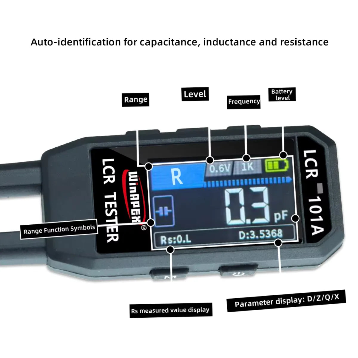 LCR-101A Digital LCR Bridge Tester - 10kHz Rechargeable SMD Component Tester for Resistors, Capacitors, Diodes & Inductors