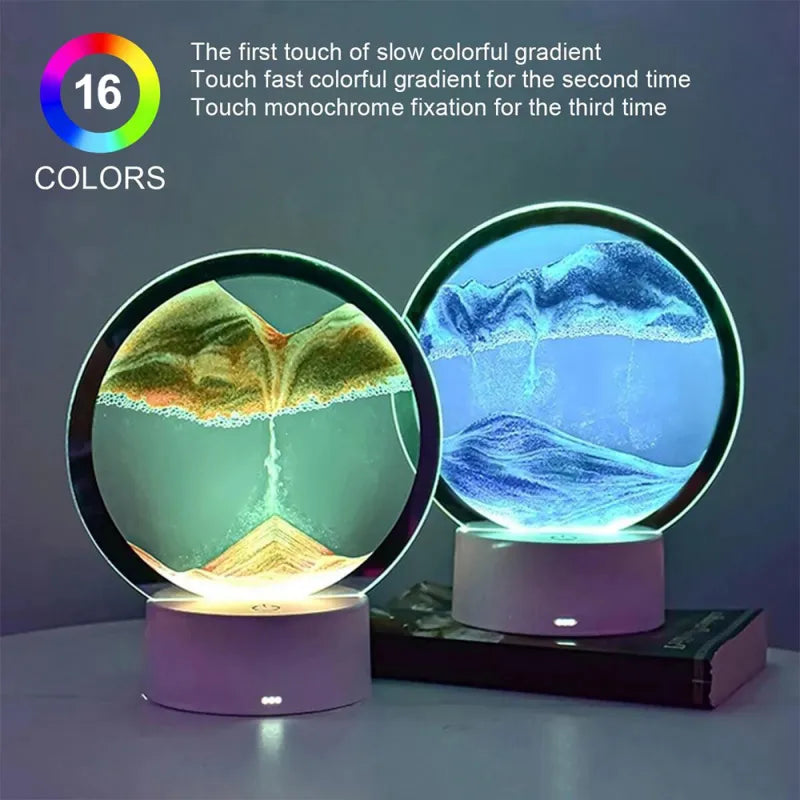 3D LED RGB Sandscape Lamp - 16-Color Moving Sand Art Frame with Remote, Hourglass Night Light & Deep Sea Display