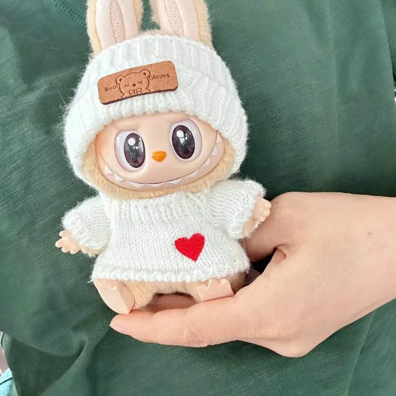 17cm Labubu Doll Clothes — Monster Outfit with Hat, Love Sweater & Casual Shoes for Sitting Party Accessories