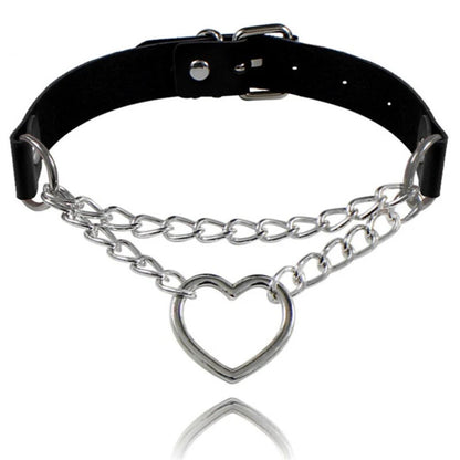 Harajuku Punk Rock Gothic Choker Necklace – PU Leather Heart Lock, Key, Spike Collar, Cosplay Accessories for Women