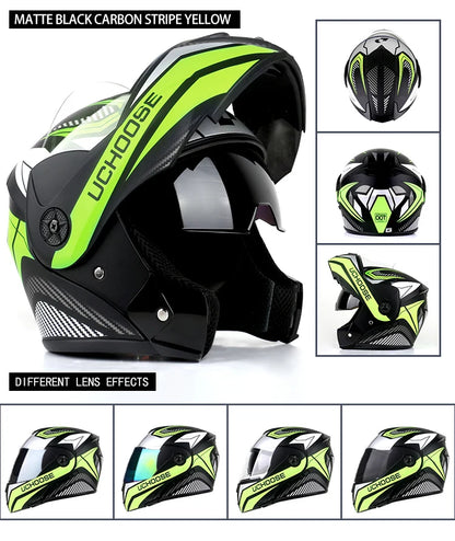 New Full Face Motorcycle Helmet – Racing Helmet with Double Sun Visor & Flip-Up Double Lens for Men & Women, DOT Certified