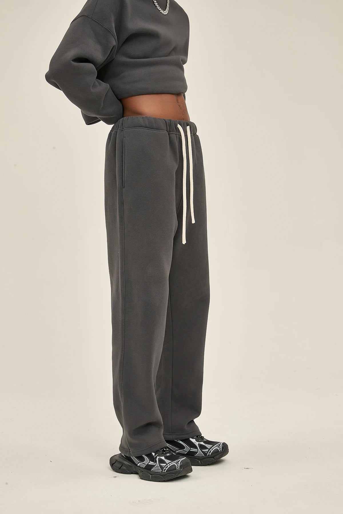 Straight-Lined Solid Color Cashmere Sweatpants – Soft Cozy Lounge Pants