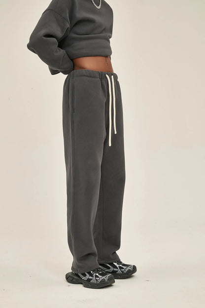 Straight-Lined Solid Color Cashmere Sweatpants – Soft Cozy Lounge Pants