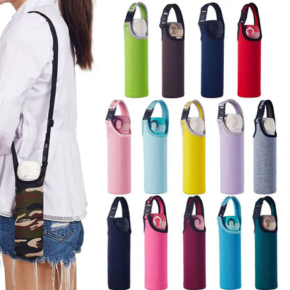 450-600ML Neoprene Water Bottle Cover Bag - Insulated Pouch Holder with Shoulder Strap for Sports & Camping