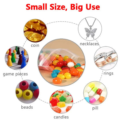 100PCS Thick Zipper Sealed Bags – Clear Plastic Storage Bags for Jewelry, Food Packing, Reclosable Ziplock Bags