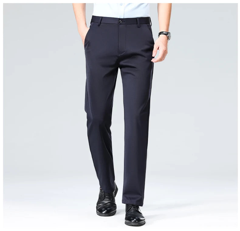 Men's Summer & Autumn Dress Pants – Thin Formal Work Trousers | Business Casual Black & Wine Red Long Pants