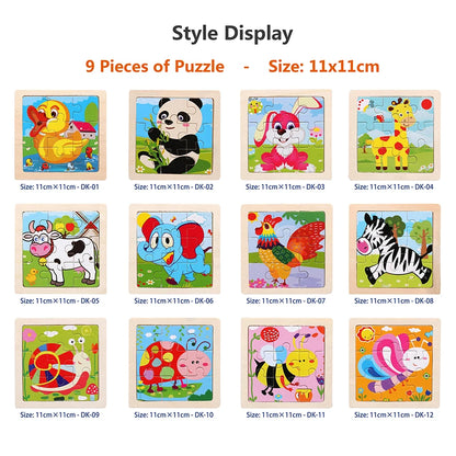 11cm Kids Wooden Jigsaw Puzzle – Cartoon Animal & Vehicle Montessori Educational Toys