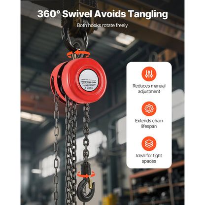 SucceBuy Manual Chain Hoist - 1T/2T Hand Chain Block with 8/10/20 ft Lifting Height for Garage & Warehouse