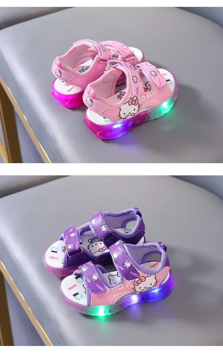 2024 Summer Baby Girls LED Hello Kitty Sandals — Cute Anti-Slip Beach & Outdoor Shoes