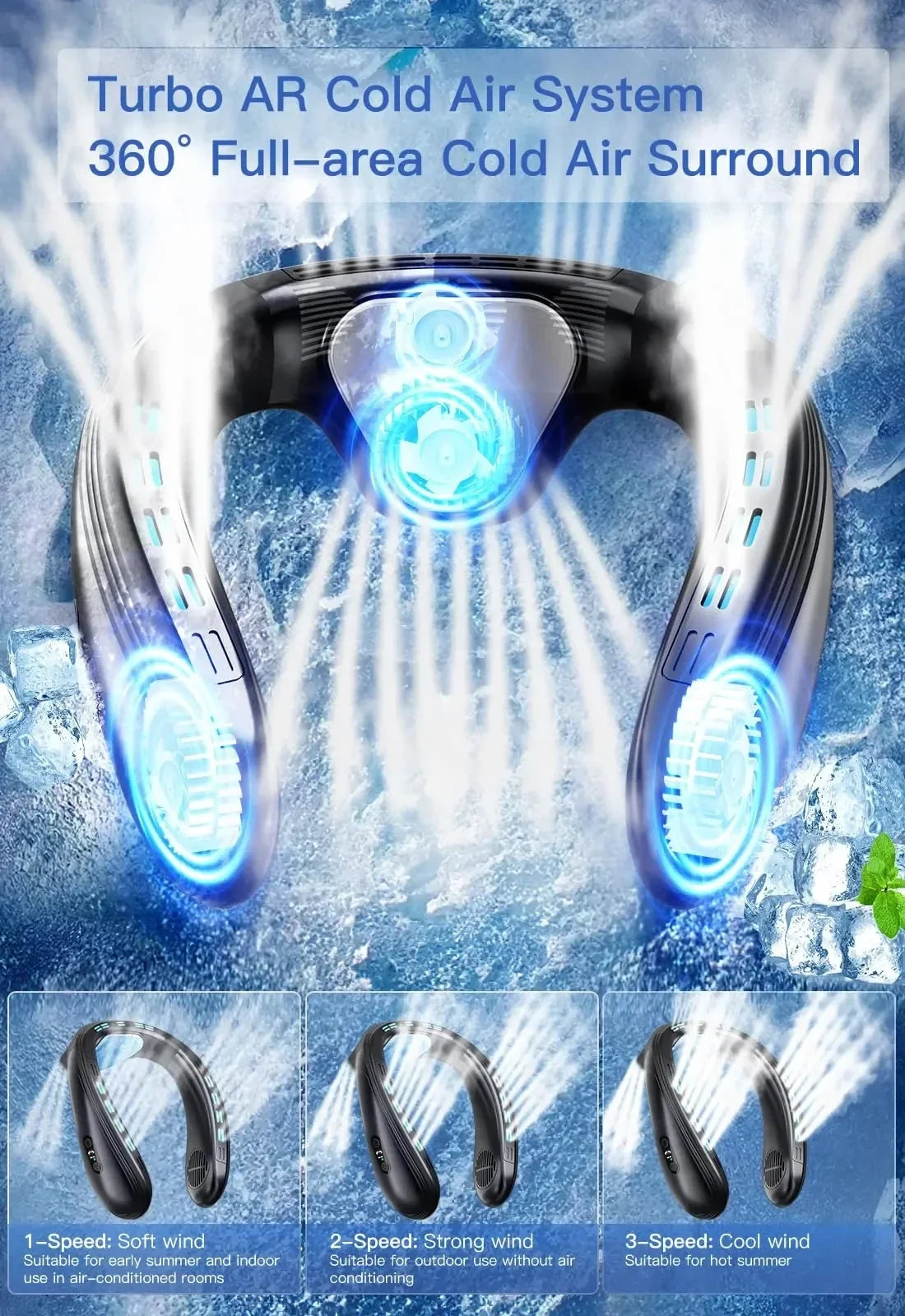 Portable Neck Air Conditioner Fan 5200mAh – Rechargeable Semiconductor Bladeless Wearable Cooling Fan for Outdoor Personal Use