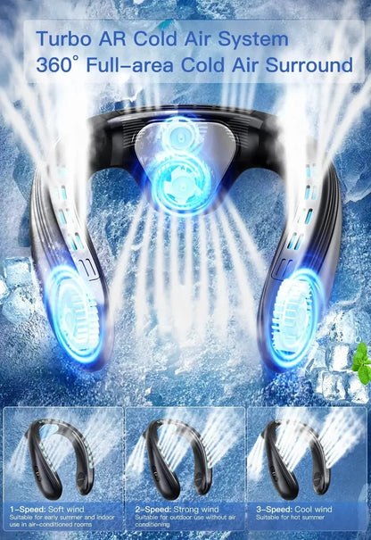Portable Neck Air Conditioner Fan 5200mAh – Rechargeable Semiconductor Bladeless Wearable Cooling Fan for Outdoor Personal Use