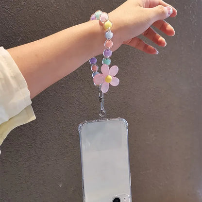 Colorful Macaron Beaded Phone Lanyard Wrist Strap – Anti-Lost Short Handheld Mobile Phone Chain Pendant for Women