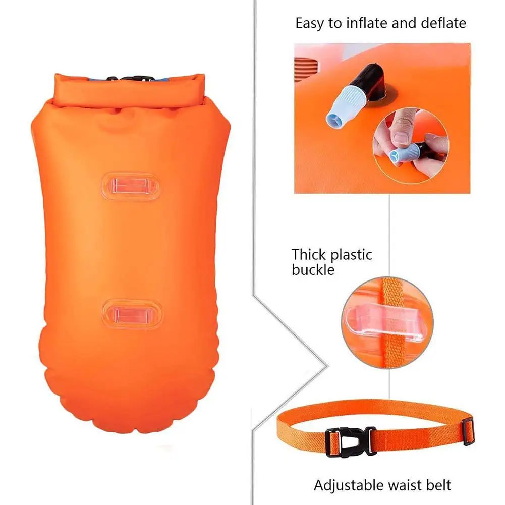 Inflatable Swimming Buoy Tow Float – Double Air Bag with Waist Belt, Dry Bag for Water Sports & Swimming Storage