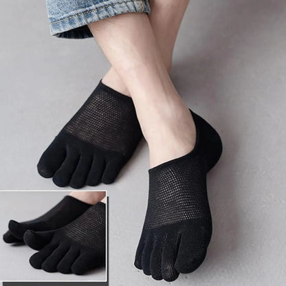 Men’s Five-Finger Toe Socks – Breathable Mesh No-Show Ankle Sports Socks, Sweat-Absorbing Cotton Short Boat Socks