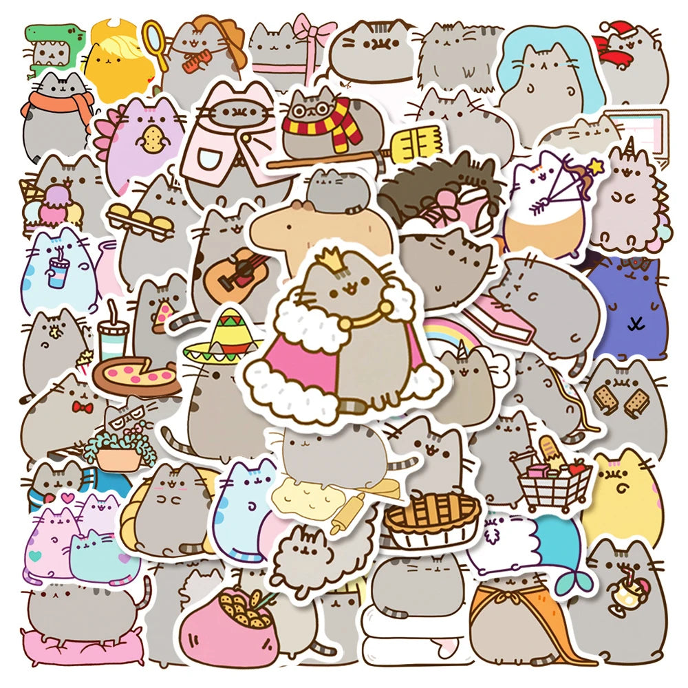 50/100-Piece Cute Cat Stickers - Waterproof Kawaii Cartoon Decals for Laptops, Stationery, Notebooks, and Kids’ Gifts